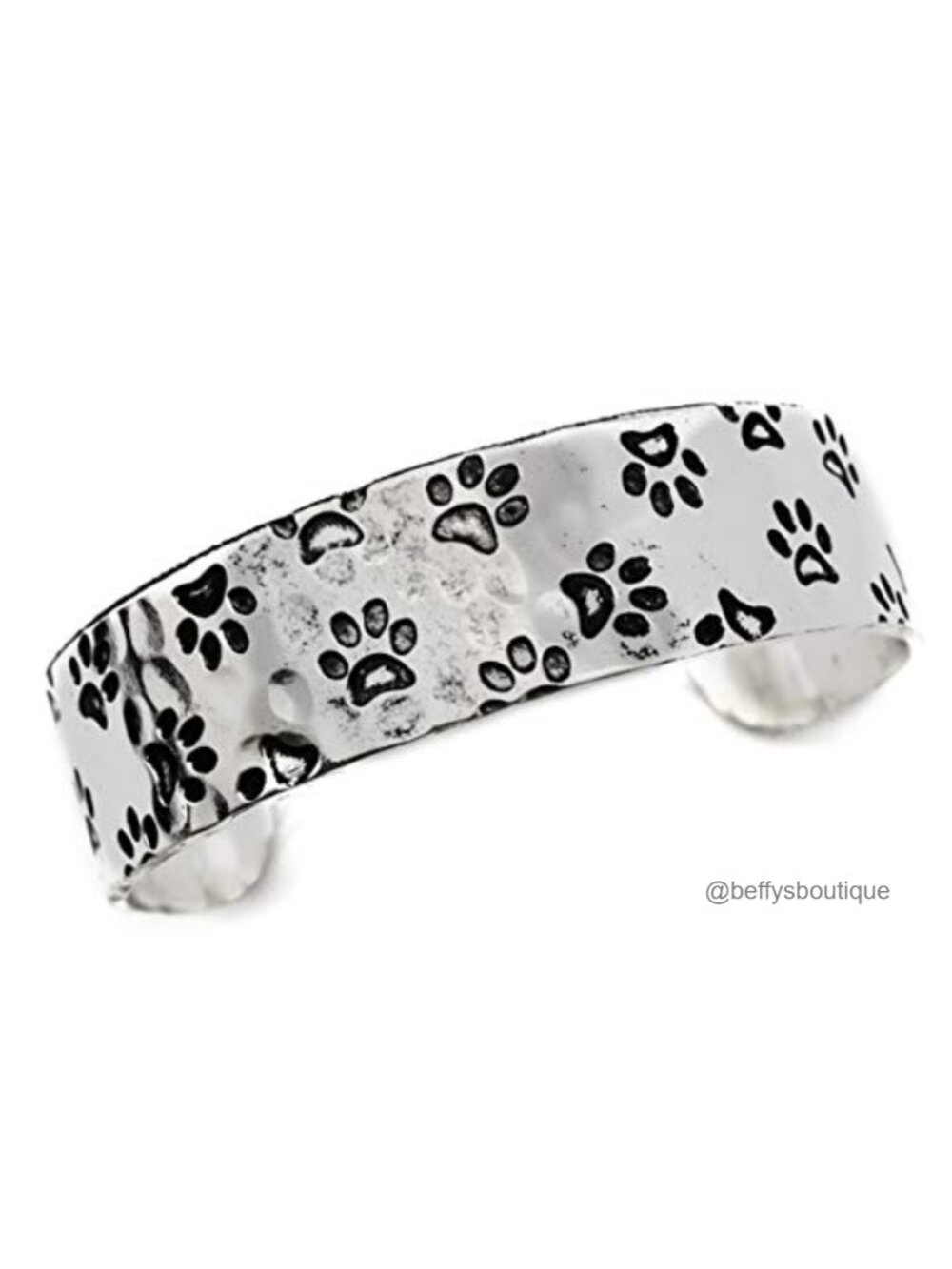 Hammered Metal Cuff Bracelet Paw Prints Engraved 14K Adjustable